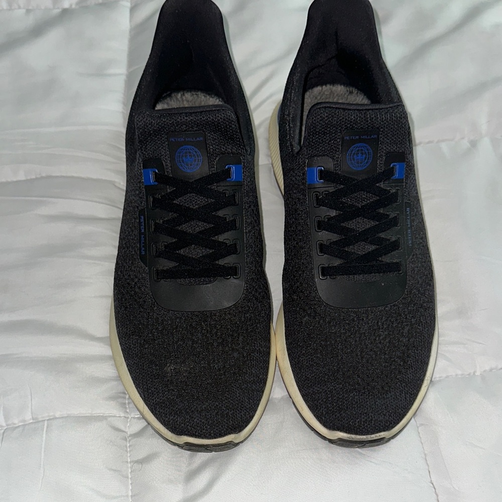 Peter Millar Black Knit Sneakers with Blue Accents